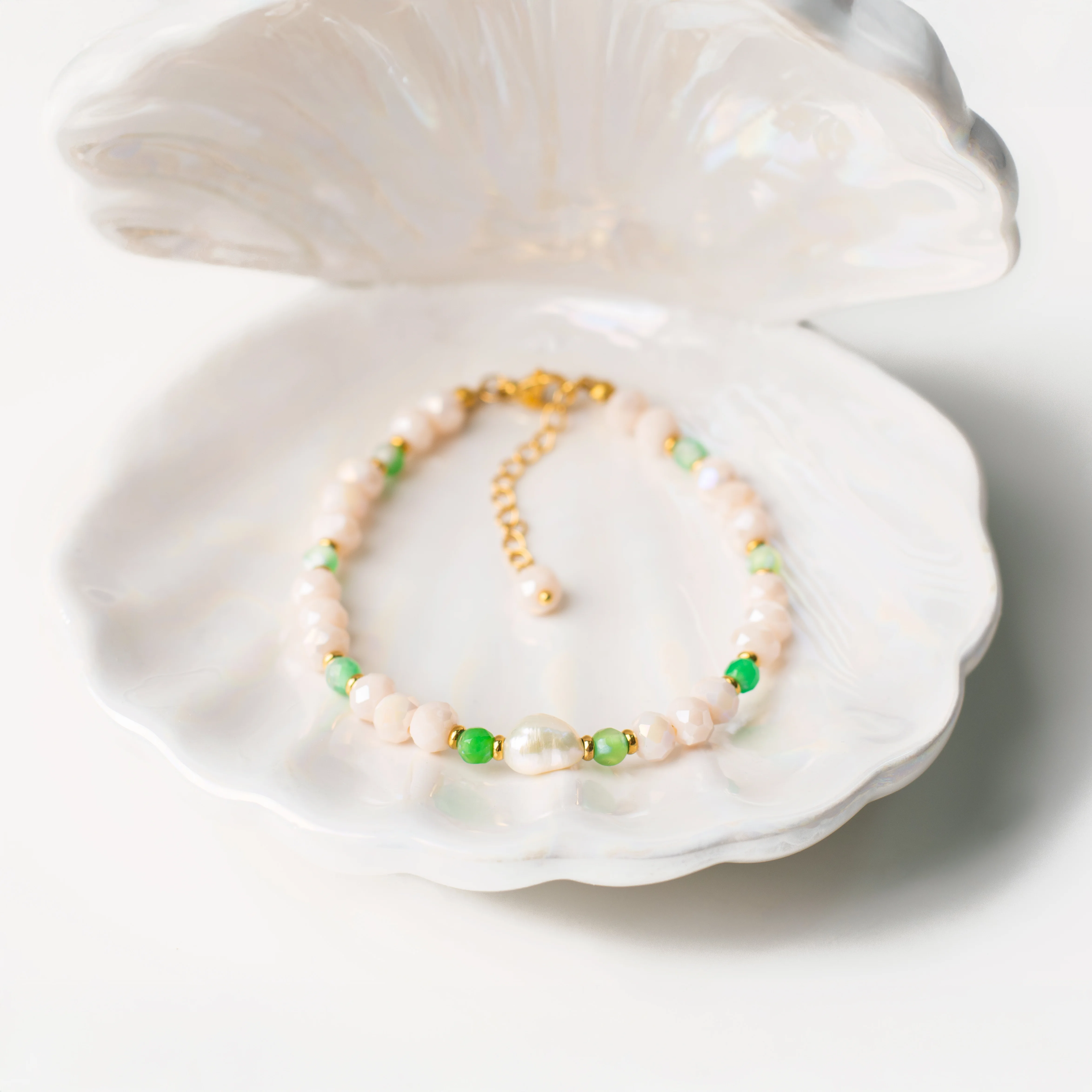 Βραχιόλι με πράσινο αχάτη και κρύσταλλα - Καλοκαιρινό Φως
