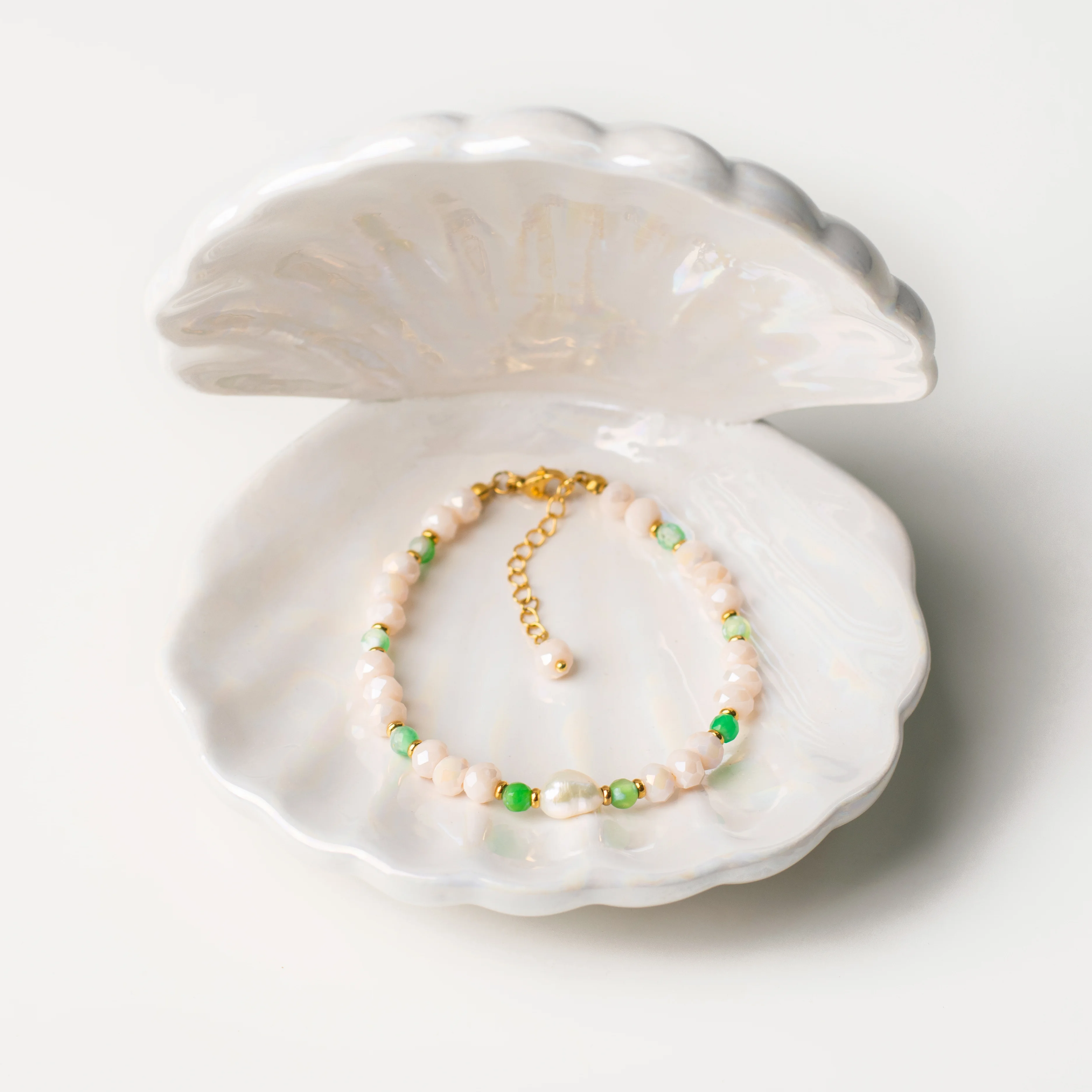Alternative view of Βραχιόλι με πράσινο αχάτη και κρύσταλλα - Καλοκαιρινό Φως