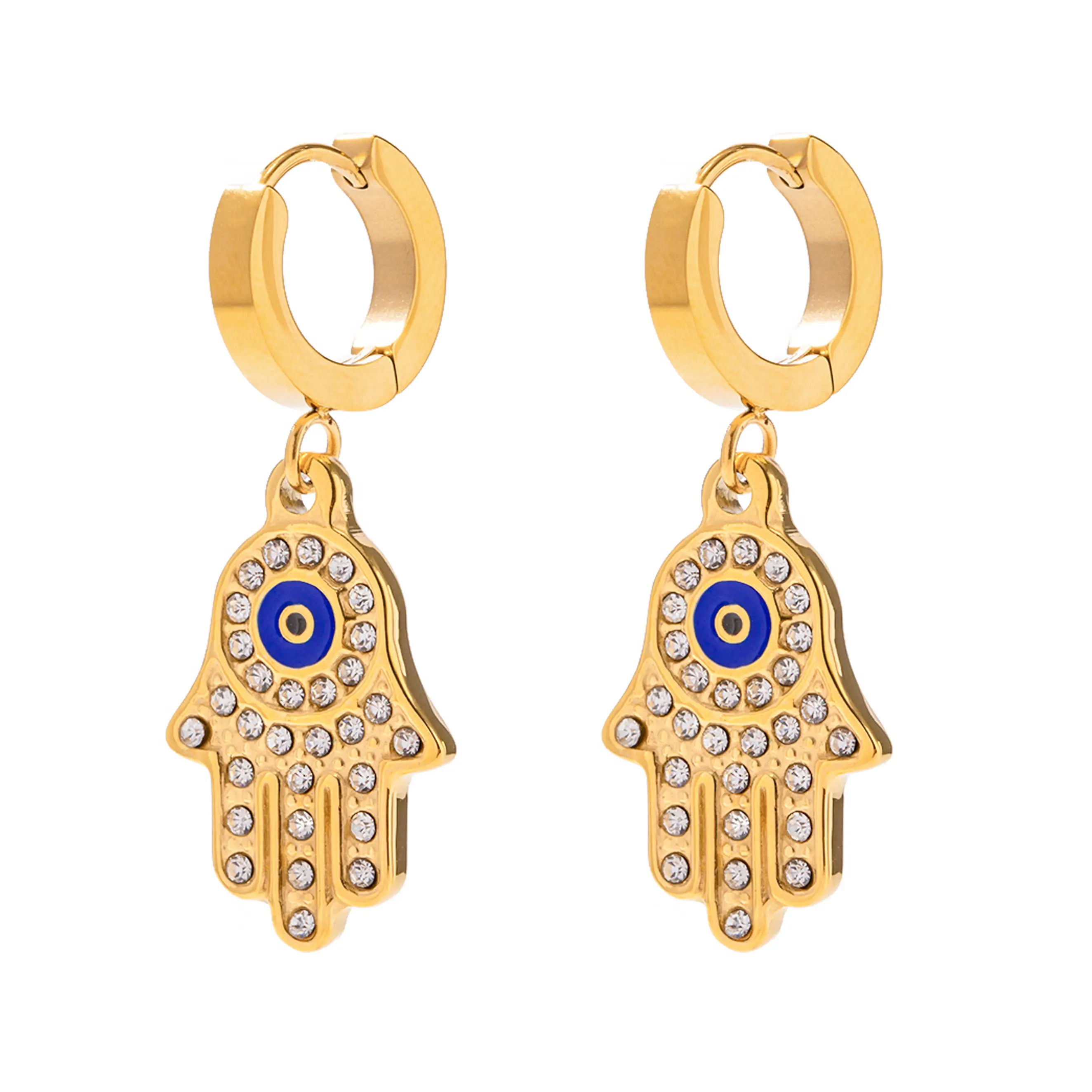 Σκουλαρίκια Hamsa με Evil Eye & Ζιργκόν