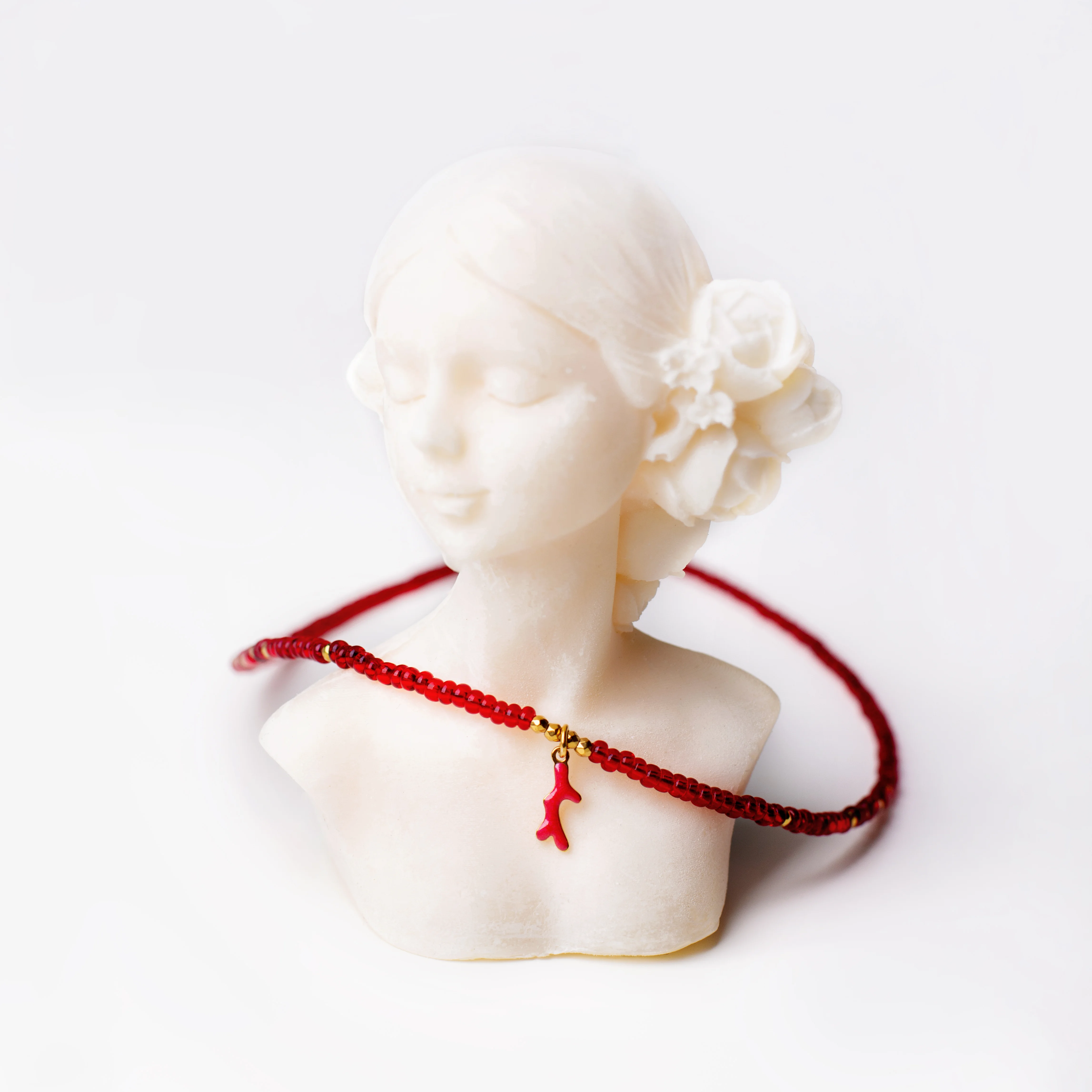 Κολιέ κοράλλι με αιματίτη και κόκκινες χάντρες - Φλόγα του βυθού