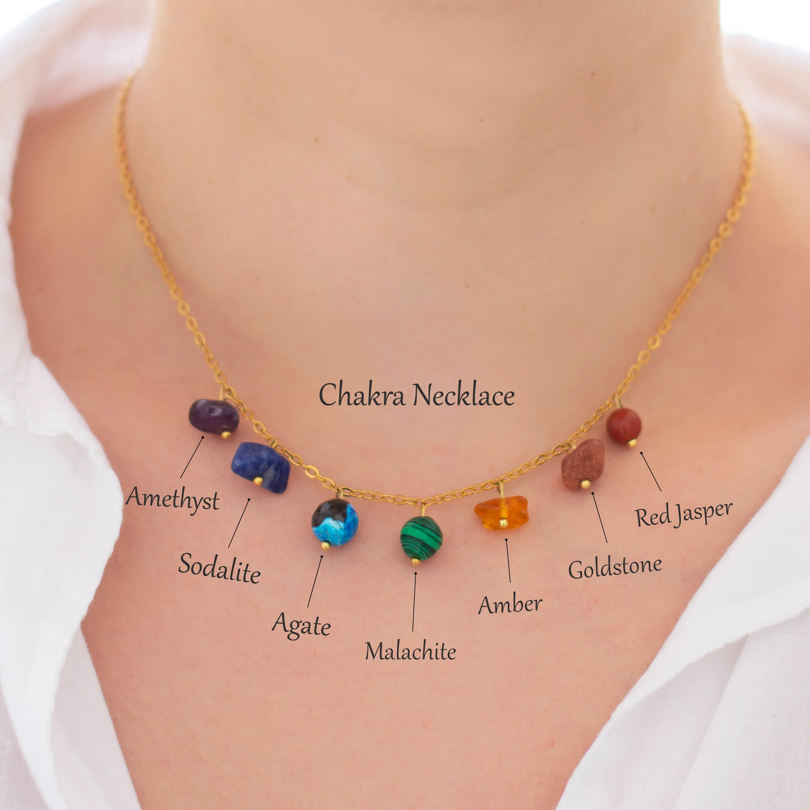 Alternative view of Κολιέ chakra με φυσικές πέτρες - Ουράνιο τόξο