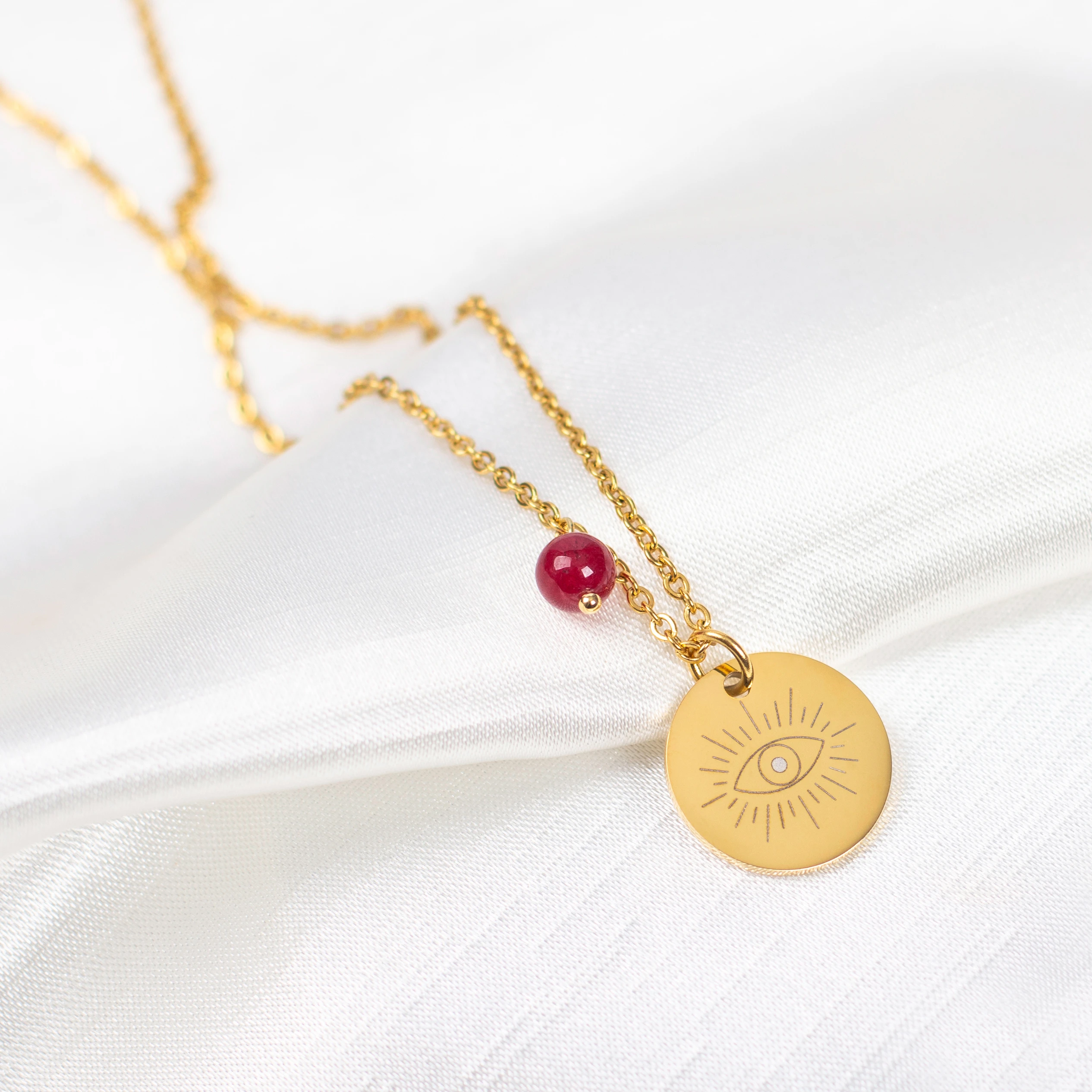 Κολιέ με το σύμβολο evil eye και πέτρα χαλκηδόνιο