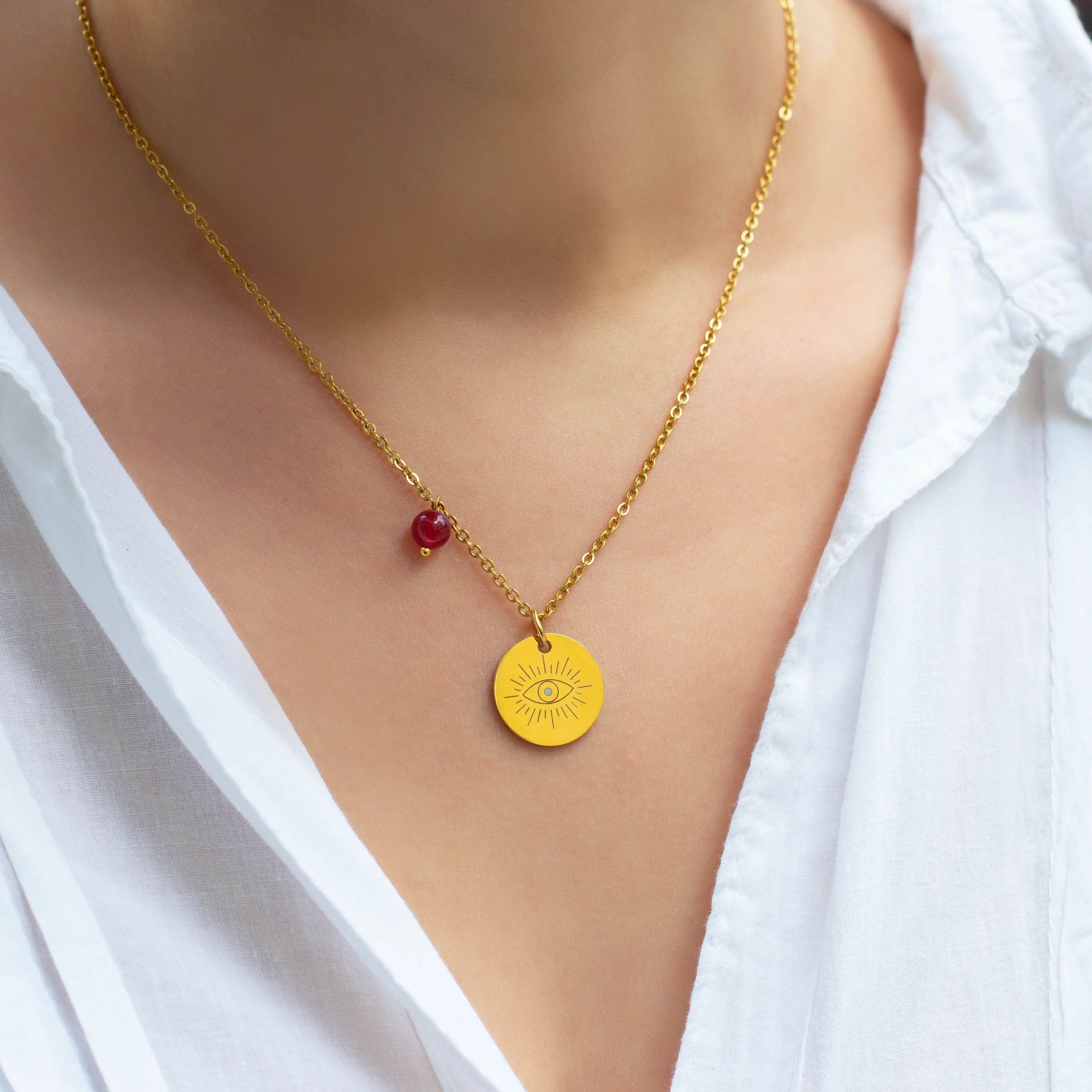 Alternative view of Κολιέ με Evil Eye και πέτρα χαλκηδόνιο - Μάτι προστασίας