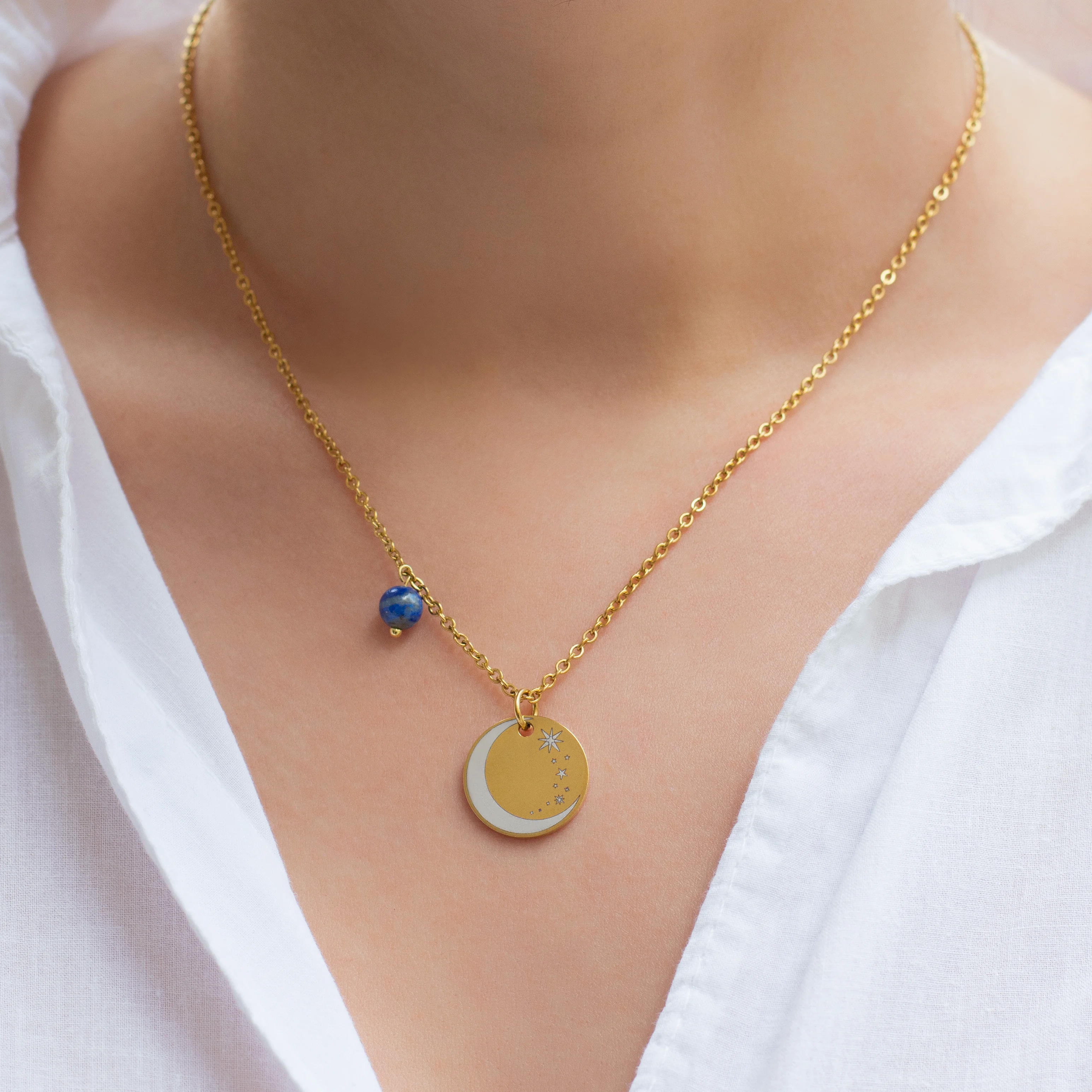 Alternative view of Κολιέ Moon & Stars με πέτρα λάπι – Αστρική νύχτα
