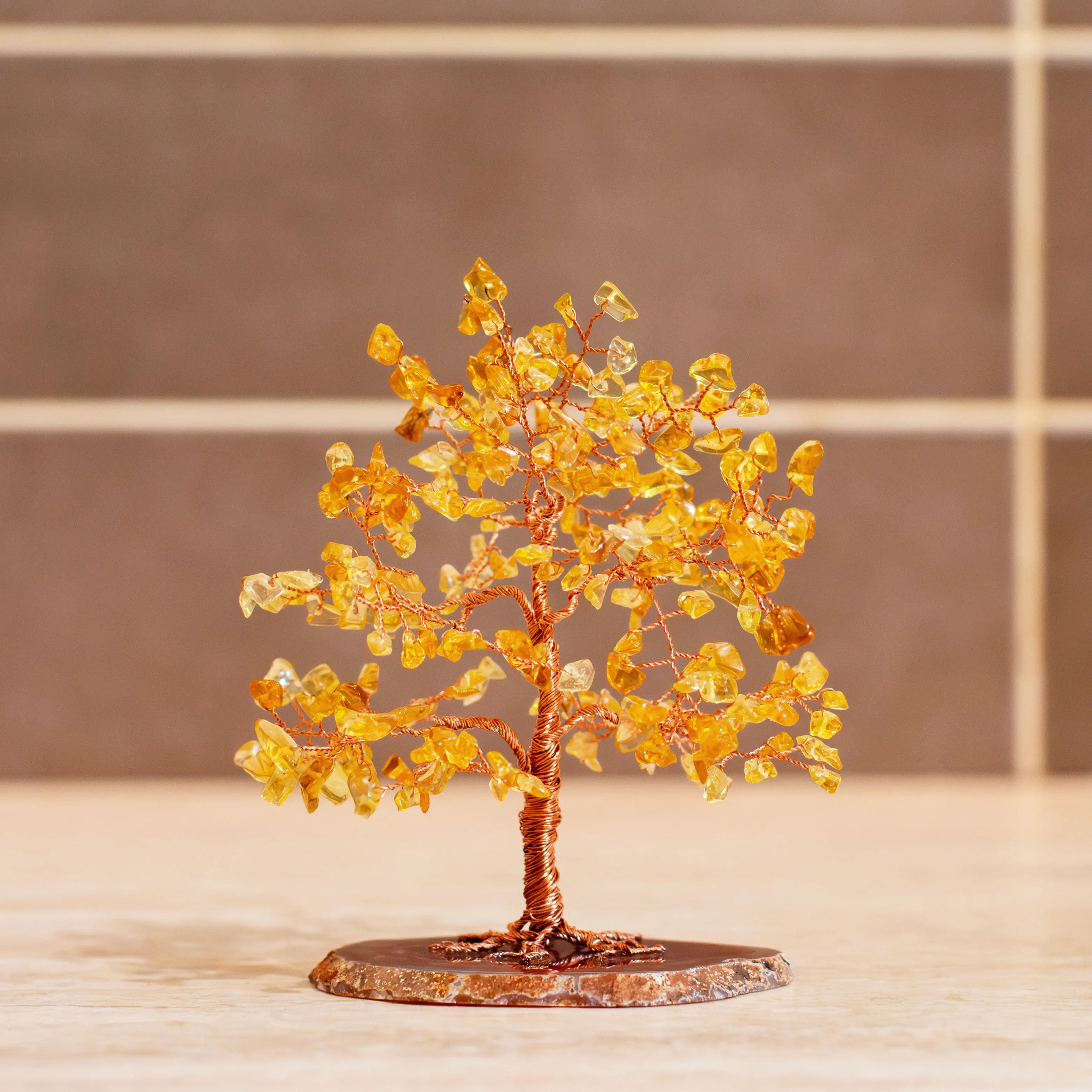 Δέντρο της Ζωής με ημιπολύτιμους λίθους κεχριμπάρι και βάση αχάτη