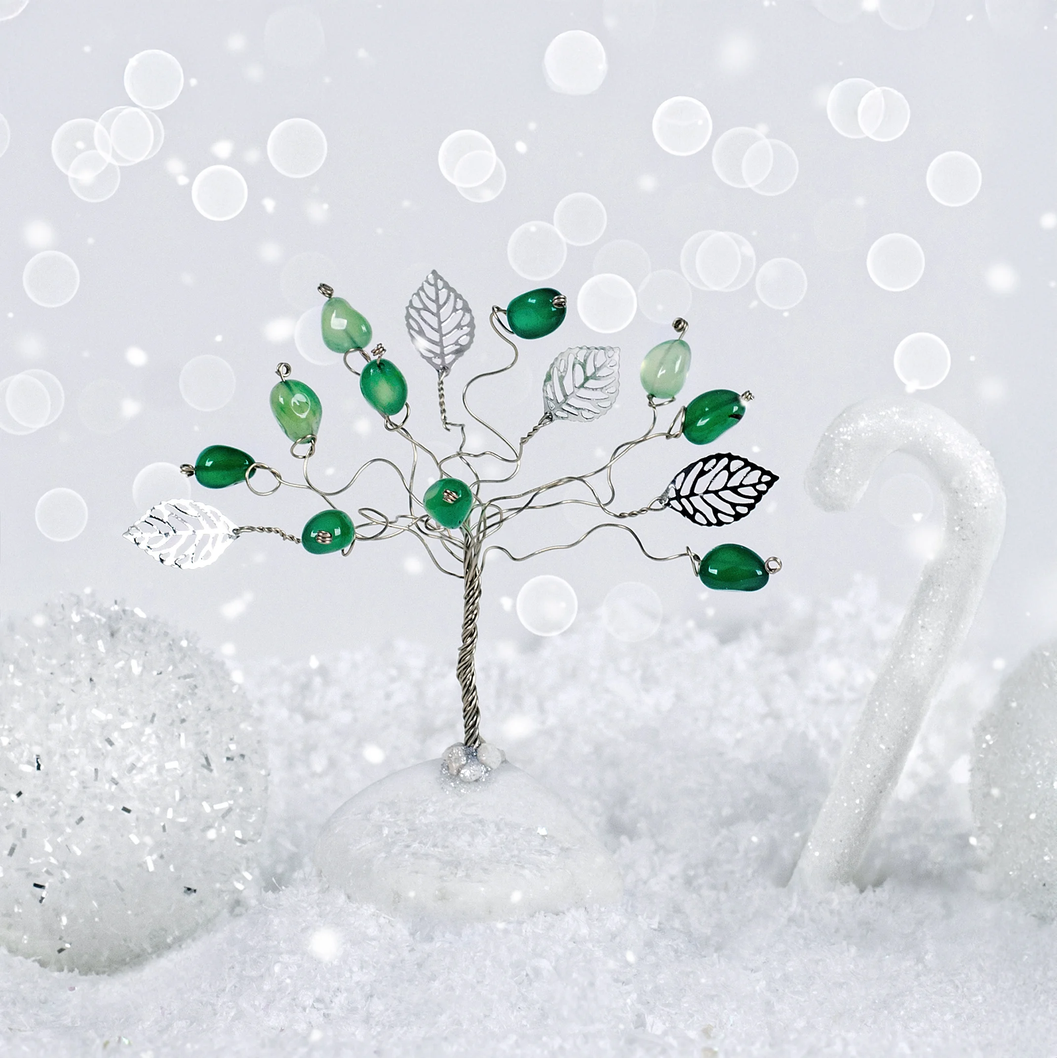 Γούρι - Δέντρο της ζωής με πράσινο αχάτη & φύλλα